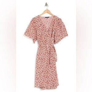 MADEWELL Short Sleeve Wrap Dress in Packed Picnic Daisy Russet Cotton Size Small